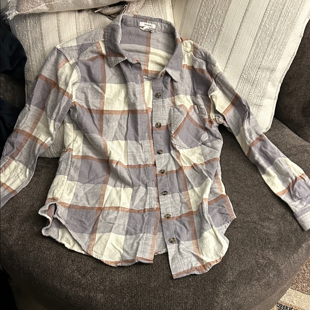 Maurices Gray and Cream Plaid Button Down Shirt